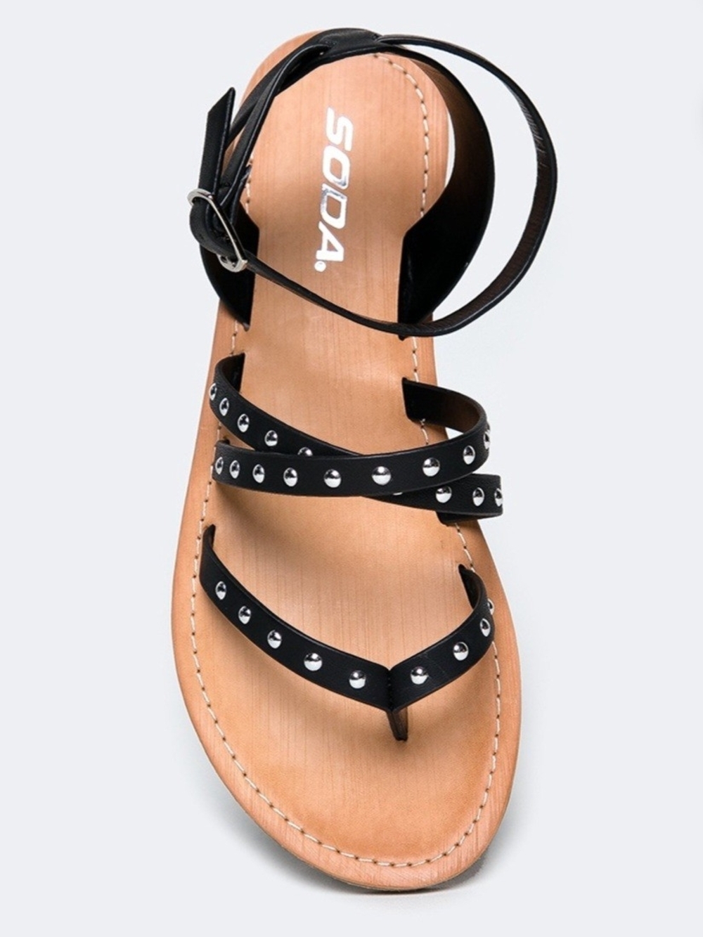 Soda Black Studded Wrap-Ankle Toe-Post Sandals